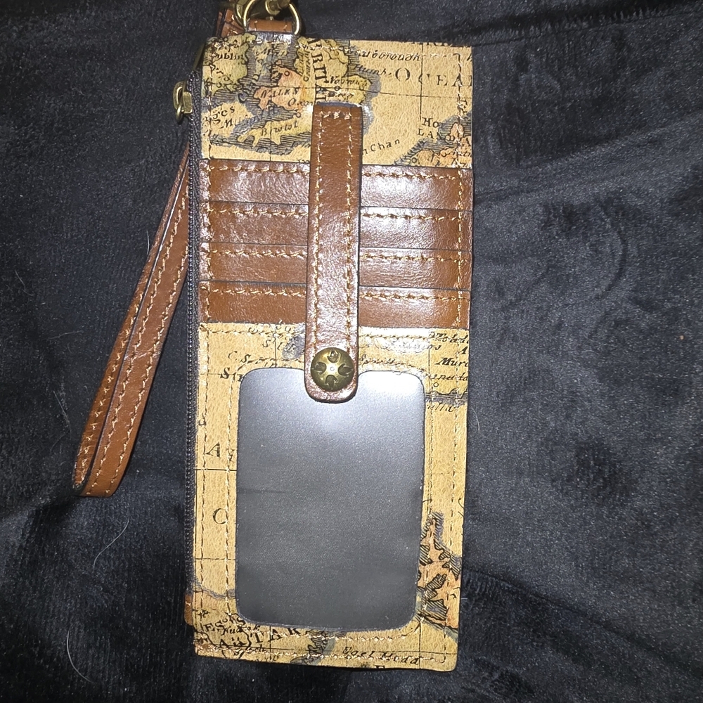 COPY - Map Print Wristlet Wallet with Brown Accents